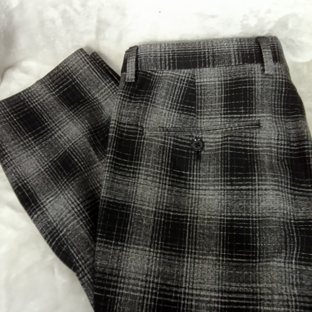 Express Extra Slim Plaid Dress Pants Mens 30x30 Black Grey Checkered Trousers